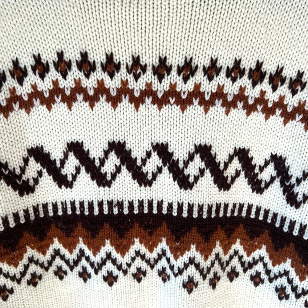 SALE 🍒Vintage Fair Isle Knit Turtleneck Sweater, Cream Neutral Pattern - Picture 3 of 5